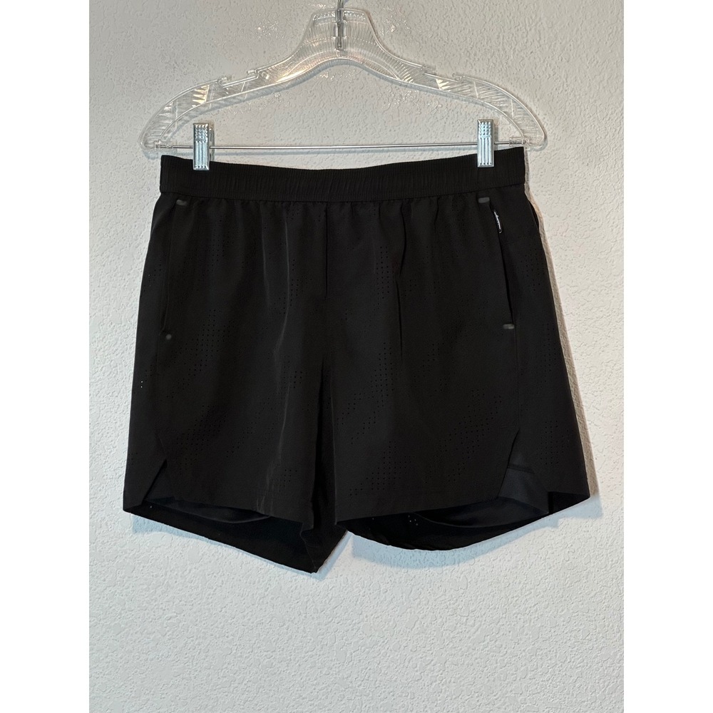 Maamgic Mens Black Perforated Running Shorts 5.5" Inseam Compression Liner Small